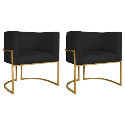 Kit 02 Poltronas Decorativas Luna Base De Ferro Dourado Sintético Cor Preto
