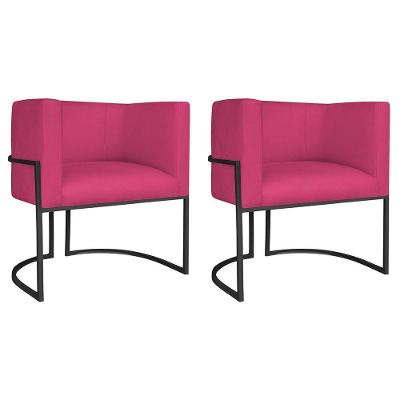 Kit 02 Poltronas Decorativas Luna Base De Ferro Preto Suede Pink