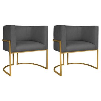 Kit 02 Poltronas Decorativas Luna Base De Ferro Dourado Linho Cinza Escuro