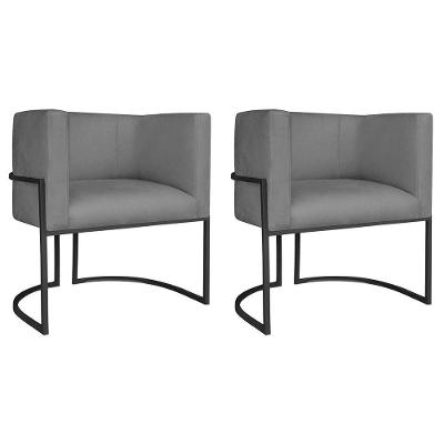 Kit 02 Poltronas Decorativas Luna Base De Ferro Preto Suede Cinza