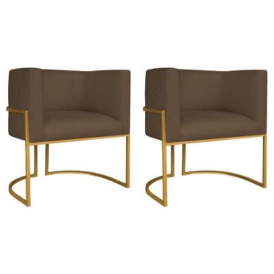 Kit 02 Poltronas Decorativas Luna Base De Ferro Dourado Suede Marrom