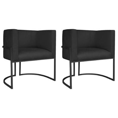 Kit 02 Poltronas Decorativas Luna Base De Ferro Preto Suede Preto