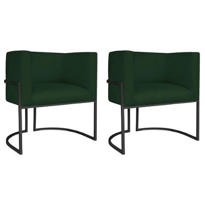 Kit 02 Poltronas Decorativas Luna Base De Ferro Preto Suede Verde
