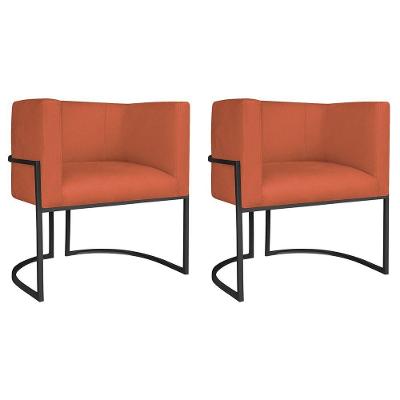 Kit 02 Poltronas Decorativas Luna Base De Ferro Preto Suede Terracota