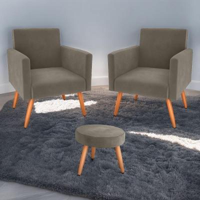 Conjunto Poltronas E Puff Anari Veludo Cappuccino