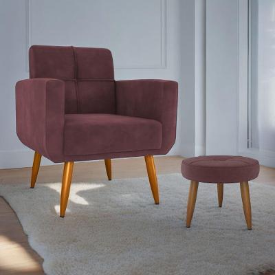 Jogo Poltrona E Puff Para Sala Hazen Veludo Rose