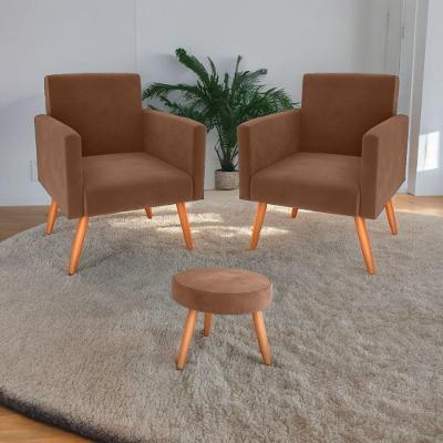 Conjunto Poltronas E Puff Iara Veludo Ferrugem
