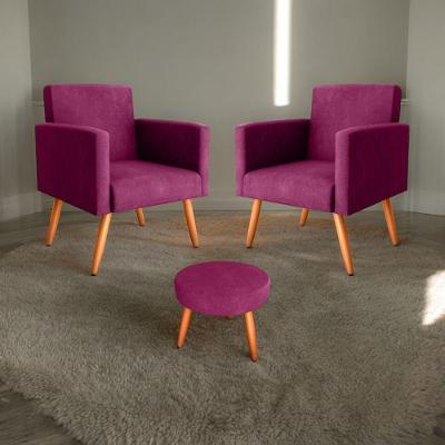 Conjunto Poltronas E Puff Iara Veludo Turkey Marsala