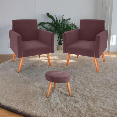 Conjunto Poltronas E Puff Iara Veludo Rosê