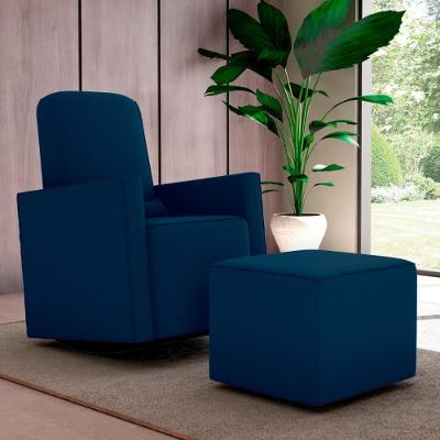 Poltrona Com Puff Para Maternidade Ibiza Suede Azul