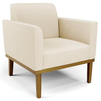 Poltrona Decorativa Base Madeira Castanho Maressa Linho Bege