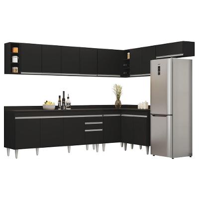 Armário De Cozinha Modulado De Canto 8 Peças Cp26 Balcão Com Tampo Preto