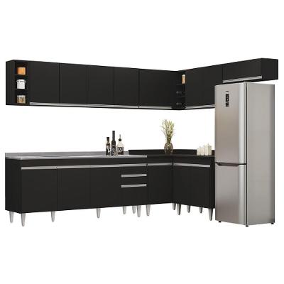 Armário De Cozinha Modulado De Canto 8 Peças Cp27 Com Pia Inox Preto