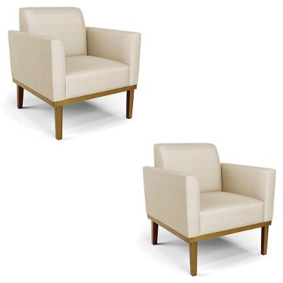 Poltrona Base Madeira Castanho Kit 2 Maressa Veludo Luxo Off White