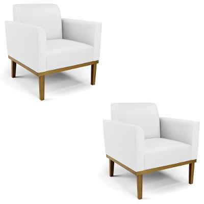 Poltrona Base Madeira Castanho Kit 2 Maressa Sintético Branco