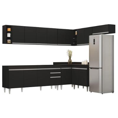 Armário De Cozinha Modulado De Canto 8 Peças Cp25 Balcão Sem Tampo Preto