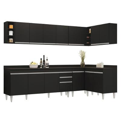 Armário De Cozinha Modulado De Canto 7 Peças Cp35 Balcão Com Tampo Preto