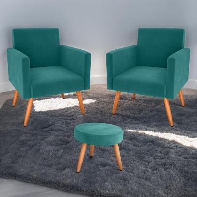 Jogo De Poltronas E Puff Austin Veludo Verde Menta