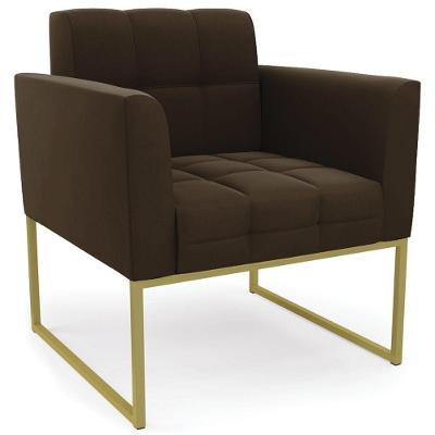 Poltrona Decorativa Base Industrial Dourado Ana Suede Marrom