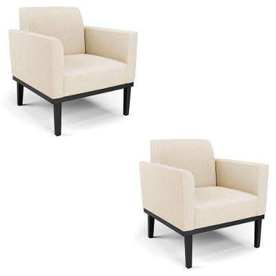 Poltrona Base Madeira Preto Kit 2 Maressa Linho Bege