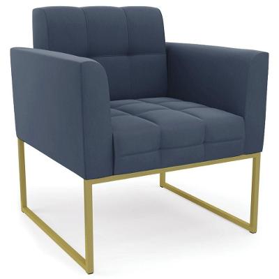 Poltrona Decorativa Base Industrial Dourado Ana Suede Azul Marinho