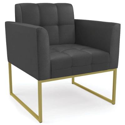Poltrona Decorativa Base Industrial Dourado Ana Sintético Preto