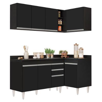 Armário De Cozinha Modulado De Canto Esquerdo 4 Peças Cp47 Balcão Com Tampo Preto - Lumil