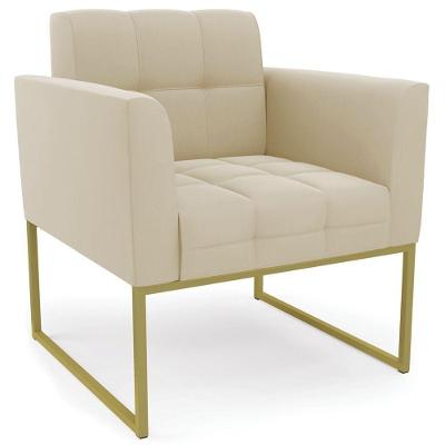 Poltrona Decorativa Base Industrial Dourado Ana Suede Bege