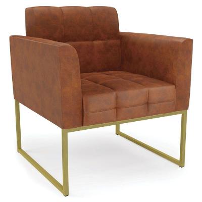 Poltrona Decorativa Base Industrial Dourado Ana Sintético Pu Nozes