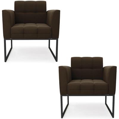 Poltrona Base Industrial Preto Kit 2 Ana Suede Marrom