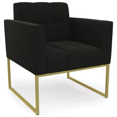 Poltrona Decorativa Base Industrial Dourado Ana Suede Preto