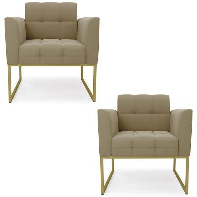 Poltrona Base Industrial Dourado Kit 2 Ana Suede Marrom Rt