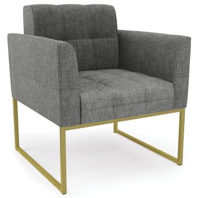 Poltrona Decorativa Base Industrial Dourado Ana Linho Grafite