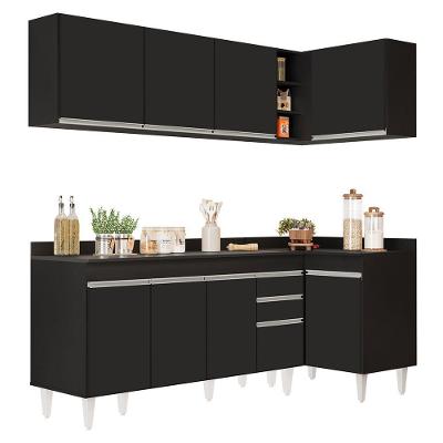 Armário De Cozinha Modulado De Canto Esquerdo 4 Peças Cp48 Com Pia Inox Preto