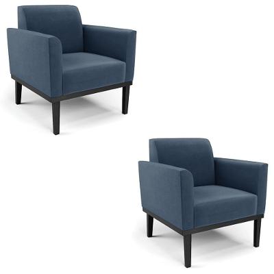 Poltrona Base Madeira Preto Kit 2 Maressa Suede Azul Marinho