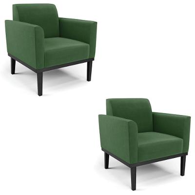 Poltrona Base Madeira Preto Kit 2 Maressa Suede Verde