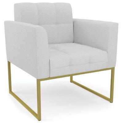 Poltrona Decorativa Base Industrial Dourado Ana Linho Cinza
