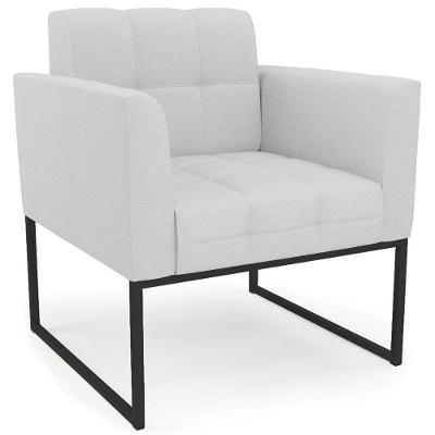 Poltrona Decorativa Base Industrial Preto Ana Linho Cinza