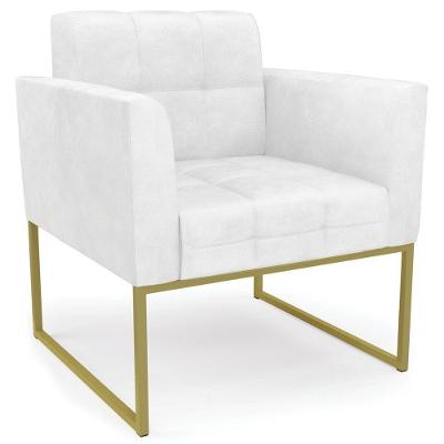 Poltrona Decorativa Base Industrial Dourado Ana Sintético Pu Branco