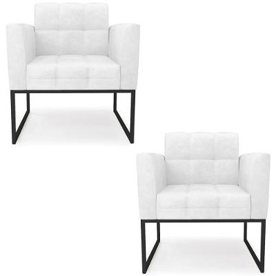 Poltrona Base Industrial Preto Kit 2 Ana Sintético Pu Branco