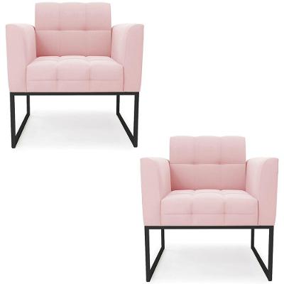 Poltrona Base Industrial Preto Kit 2 Ana Suede Rosa Bebê