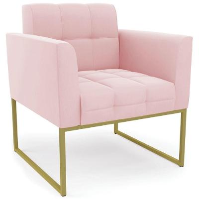Poltrona Decorativa Base Industrial Dourado Ana Suede Rosa Bebê