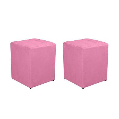 Kit 2 Puff Quadrado Decorativo Suede Cor:salmão