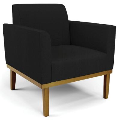 Poltrona Decorativa Base Madeira Castanho Maressa Linho Preto