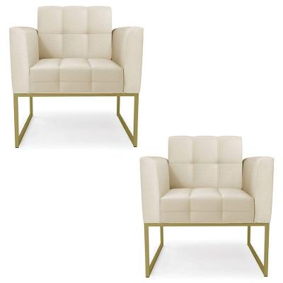Poltrona Base Industrial Dourado Kit 2 Ana Sintético Bege