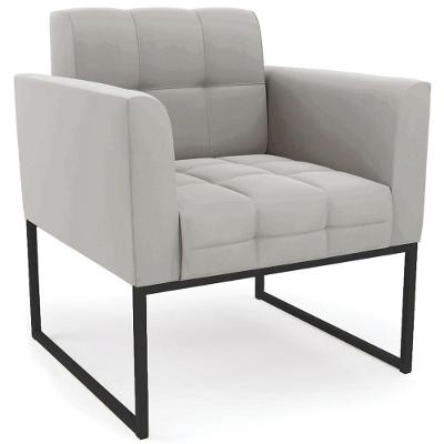 Poltrona Decorativa Base Industrial Preto Ana Veludo Cinza