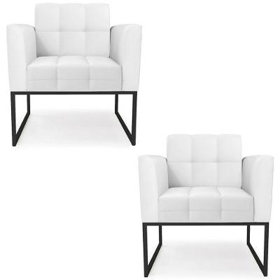 Poltrona Base Industrial Preto Kit 2 Ana Sintético Branco