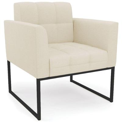 Poltrona Decorativa Base Industrial Preto Ana Linho Bege