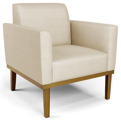 Poltrona Decorativa Base Madeira Castanho Maressa Veludo Luxo Off White