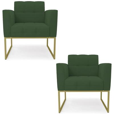 Poltrona Base Industrial Dourado Kit 2 Ana Veludo Verde